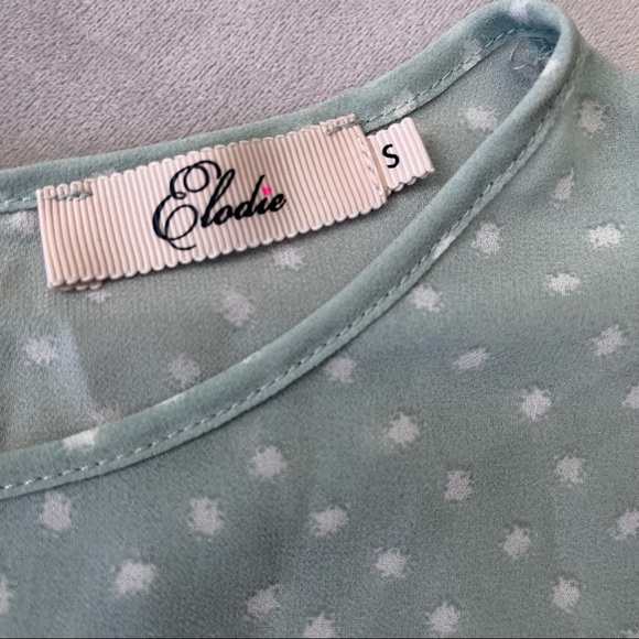 EUC Elodie size S cap sleeve light weight light green with white polka d… - Picture 3 of 7